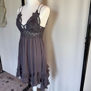 Free People Gray Lace Mini Dress